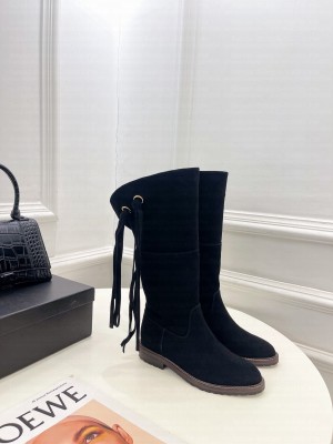 Chanel Suede Tassel Boots Black
