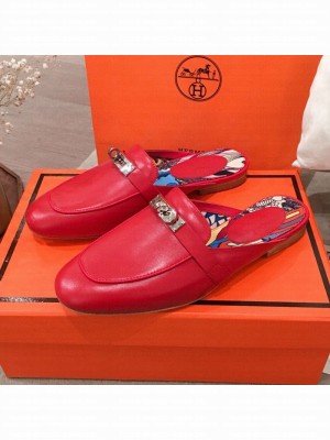 Hermes Classic Kelly Calfskin Flat Mules Red 2020 Collection