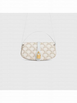 CELINE CLUTCH ON STRAP TABOU IN TRIOMPHE CANVAS AND CALFSKIN 101592 WHITE