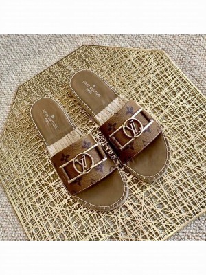 Louis Vuitton Monogram Reverse Canvas Espadrille Slide Sandals with Rectangle LV Buckle 2021 Collection