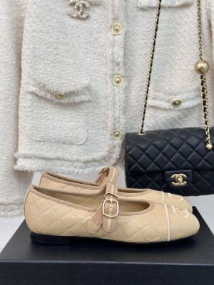 Chanel Lambskin Mary Janes Flat Ballet G45503 Beige 2024