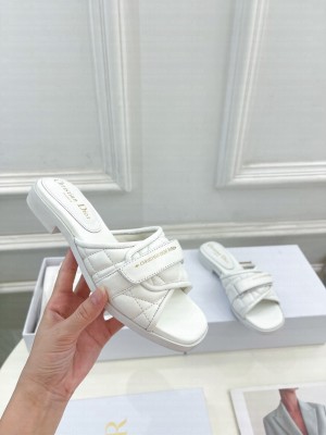 Dior Foldover Flat Slide Sandals in Cannage Lambskin White 2023