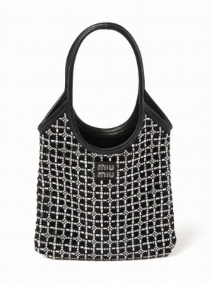 Miu Miu Satin Handbag With Synthetic Crystals 5BA281 Black