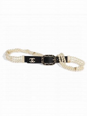 Chanel Calfskin Pearl Chain Belt AA6898 Black  2021 Collection