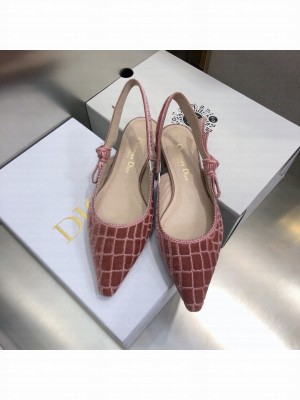 Dior J'Adior Slingback Flat in Pink Crocodile-Effect Embroidered Velvet 2021 Collection