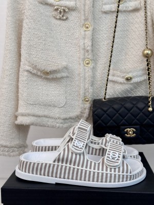 Chanel Stripes Beach Flat Sandals 2024 06