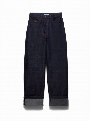 Prada Women's Wide Selvedge Denim Jeans Black