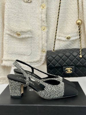 Chanel Strass & Grosgrain Slingback Pumps 6.5cm White/Black 2024 