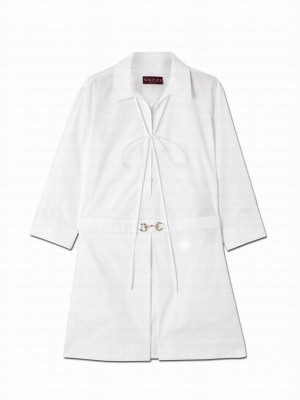 Gucci Women's Horsebit Cotton Poplin Shirt Dress White