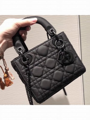 Lady Dior Mini Bag in Cannage with Chain All Black