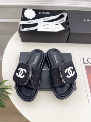 Chanel Canvas Pillow Slides Sandal with Zip Pouch Black 2025