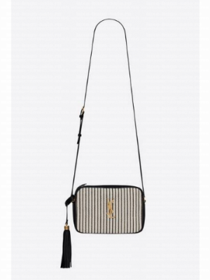 SAINT LAURENT LOU CAMERA BAG IN CANVAS AND SMOOTH LEATHER 612542 CREAM ET NOIR