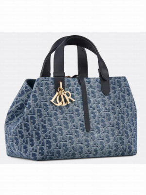 Medium Dior Toujours Bag Blue Denim Dior Oblique Jacquard M2821O
