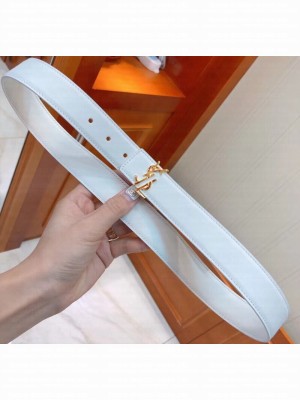 Saint Laurent Width 3cm Logo Leather Belt White