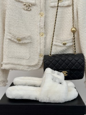 Chanel Wool Slide Mules White 2024