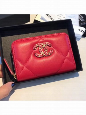 Chanel 19 Goatskin Zipped Coin Purse AP0949 Cerise Red 2019 Collection