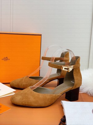 Hermes Kelly Suede 4.5cm Pumps Brown 2021 Collection