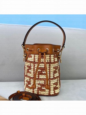 Fendi Raffia Mon Tresor Mini Bucket Bag Brown  2021 Collection