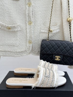 Chanel Slide CC With Rhinestones Mule White