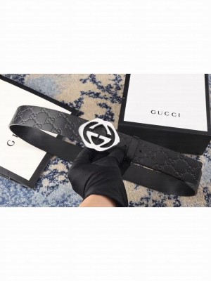 Gucci Guccissima Belt with interlocking G 3.8cm Width Silver Hardware