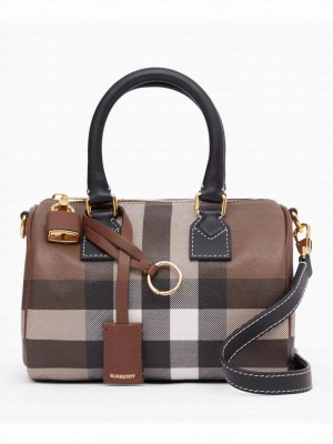 Burberry Check And Leather Mini Bowling Bag