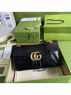 Gucci GG Marmont crocodile small shoulder bag 443497 black