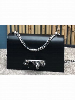 Alexander Mcqueen Jewelled Satchel Bag Smooth Calf Leather Black/Silver