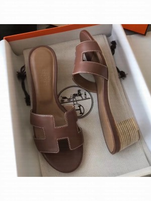 Hermes Heel 5cm Oasis Slipper Sandals in Swift Box Calfskin Brown 02