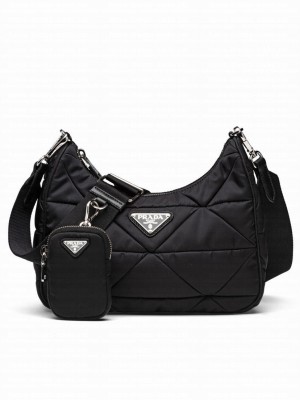 Prada Padded nylon shoulder bag 1BC151 Black