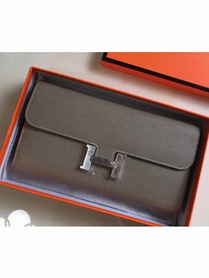 Hermes Epsom Calfskin Constance Long Wallet Clutch Bag Etoupe