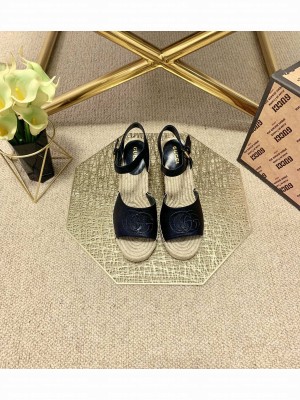 Gucci GG Wedge Sandals 10cm Black 2021 Collection