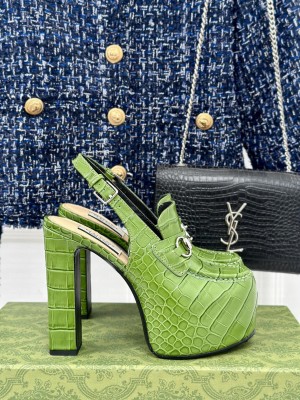 Gucci 5cm Platform 13.5cm Heel Slingback Pumps with Horsebit 07