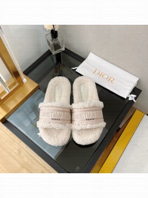 Christian Dior DIOR CHEZ MOI SLIDE Cotton Embroidery and Shearling 09