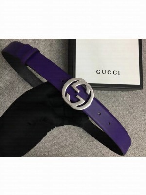 Gucci Width 3cm Leather Belt Purple With Interlocking G Buckle