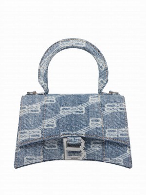 Balenciaga BB Monogram Hourglass XS Denim Tote Blue
