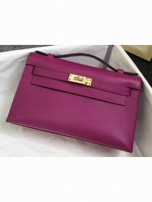 Hermes Kelly 22 Clutch Bag In Original Swift Leather Purple