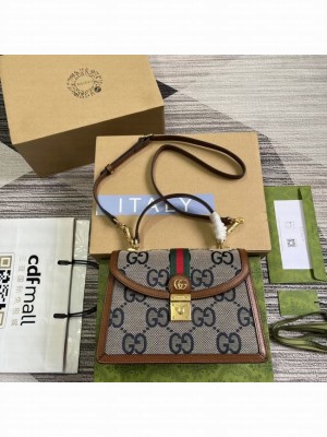 Gucci Ophidia small top handle bag with Web 651055 blue&brown