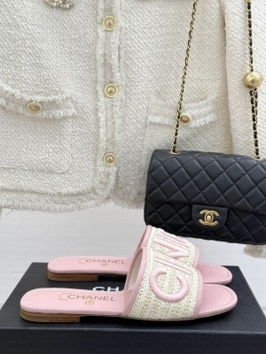 Chanel Knit Flat mules CC logo pink 2025