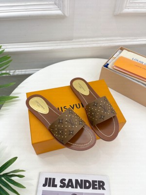 Louis Vuitton Lock It Flat Slide Sandals in Monogram Canvas 2023 04