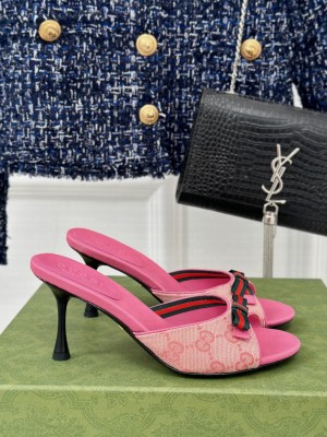 Gucci 7.5cm Red and ebony Original GG canvas Slide Sandals