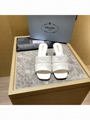 Prada Quilted leather 65 mm varnished heel slides sandals Mule 2022 Collection,White