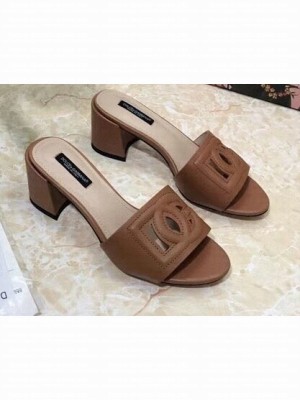 Dolce & Gabbana Heel 6.5cm Calfskin Mules Brown With DG Millennials Logo 2021