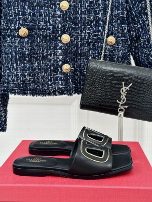Valentino Garavani VLogo cut-out slide sandal in calfskin leather black