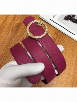 Chanel Width 3cm Grainy Calfskin Belt With Crystal Round Buckle Purple 2020 Collection