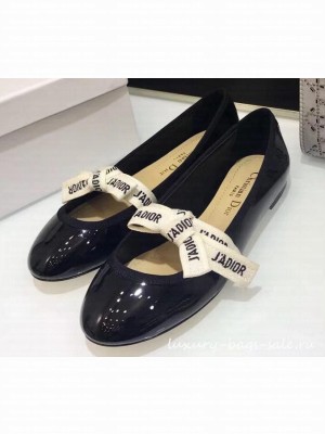 Miss Dior J'Adior And Bow Ribbon Ballet Pumps Patent Black 2019