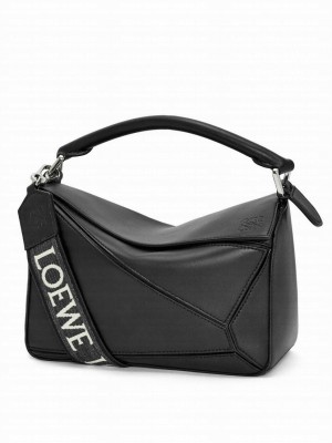 Loewe Small Puzzle Bag In Satin Calfskin Black