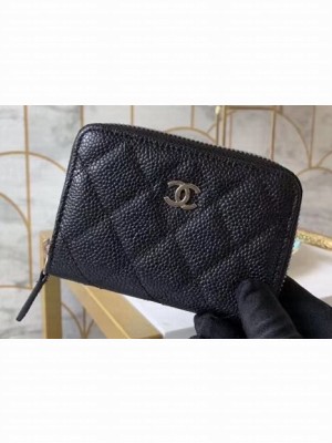 Chanel Classic Small Zipped Coin Purse 69272 Grained Calfskin Black/Silver