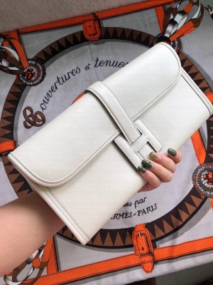 Hermes Jige Elan 29 Swift Clutch Bag white