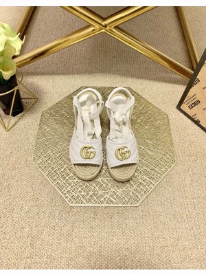 Gucci GG Lambskin Wedge Sandals White 2021 Collection