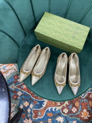 Gucci Women's GG Canvas Calfskin 65mm Pumps Brown/Silver 2021 Collection